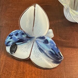 Murano Glass Flower 3 Petal Italy Italian Art Glass with Curled Stem